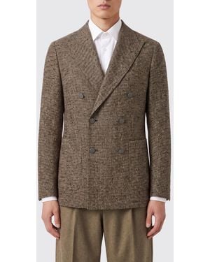 Tagliatore Double-Breasted Wool And Silk Blend Blazer With Peak Lapels - Brown