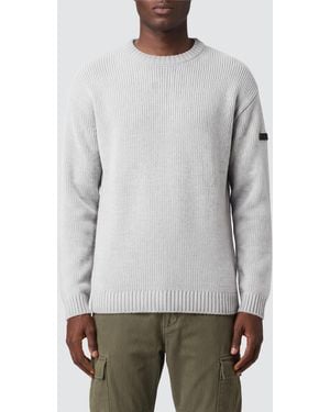Rrd Wool Crewneck Sweater With Ribbed Trims And Applied Logo - Gray