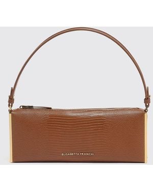 Elisabetta Franchi Lizard-Print Shoulder Bag With Metallic Profiles - Brown