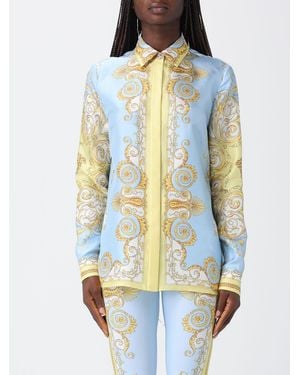 Versace Camisa De Seda Con Estampado Barroco - Amarillo