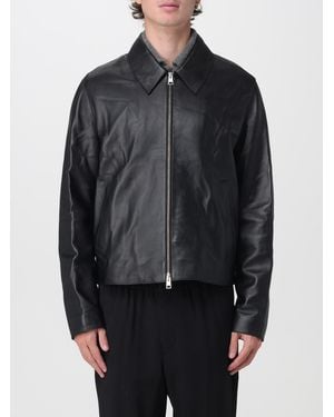 Ami Paris Smooth Lambskin Leather Jacket With Zip Closure And Classic Collar - Black