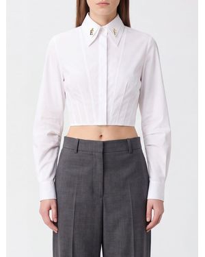 Elisabetta Franchi Camisa Corta De Algodón Estilo Corsé Con Cuello Clásico - Blanco