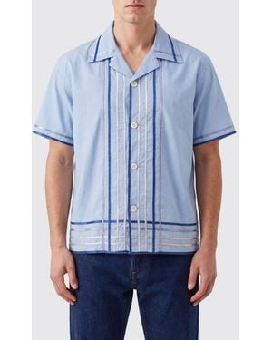 Bode Camisa De Bolos De Rayas En Algodón Con Cuello Cubano - Azul