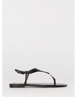 Saint Laurent Cassandre Leather Sandals - Natural