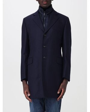 Fay Short Wool-Blend Coat With Quilted And Removable Inner Vest - Blue