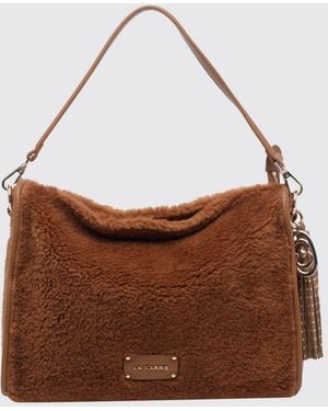 La Carrie Faux Fur Shoulder Bag With Removable Handle, Strap And Tassels - Brown