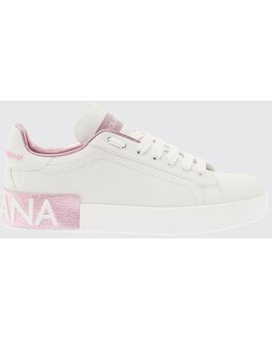 Dolce & Gabbana Dolce &Amp Gabbana Portofino Calfskin Trainers With Logo And Details - White