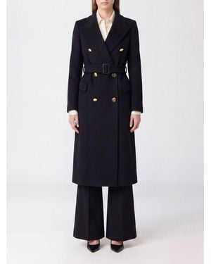 Tagliatore Long Double-Breasted Belted Coat - Blue