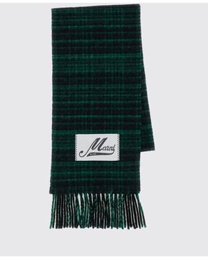 Marni Check-Pattern Virgin Wool And Alpaca-Blend Scarf With Logo Patch - Green