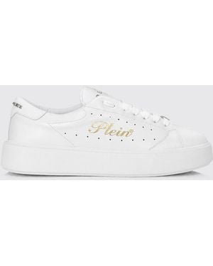 Philipp Plein Leather Low-Top Sneakers With Chunky Sole And Laminated Logo - White