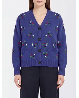 Marni Virgin Wool And Cashmere Cardigan With Floral Embroidery - Blue