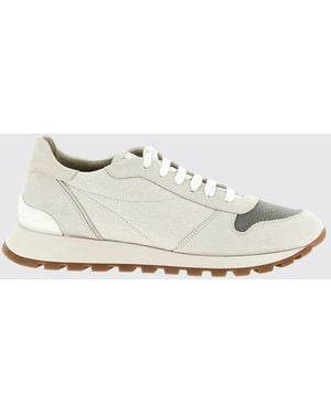 Brunello Cucinelli Suede And Canvas Sneakers With Monile - White