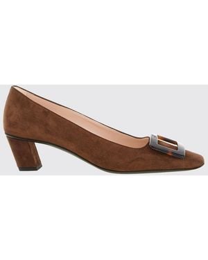 Roger Vivier Suede Court Shoes With Buckle And Low Heel - Brown