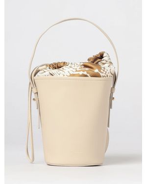 Mantero 1902 Anastasia Leather Mini Bucket Bag With Silk Twill Interior - Natural