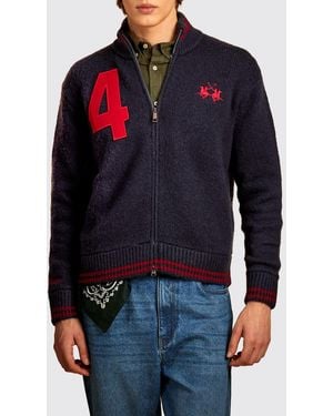 La Martina Wollmisch-Cardigan Mit Rundhalsausschnitt Und Zwei-Wege-Reißverschluss - Blau