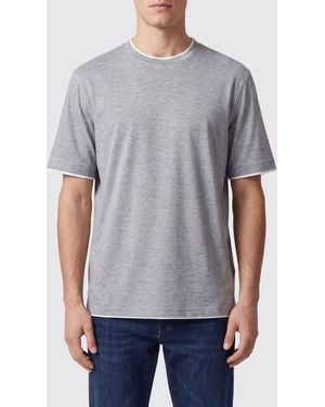 Brunello Cucinelli Silk And Cotton Blend Crewneck T-Shirt With A Straight Hem - Grey