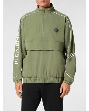 Philipp Plein Technical Fabric Sweatshirt With High Neck And Half-Zip Closure - Green