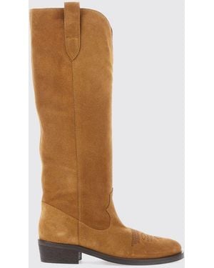 Via Roma 15 Suede Knee-High Western Boots With Low Heel - Brown