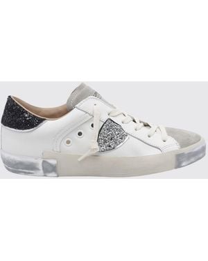 Philippe Model Zweifarbige Prsx Low-Top-Sneakers Aus Kalbsleder Mit Wappen - Weiß