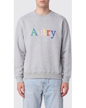 Autry Cotton Crewneck Sweater With Contrast Logo And Dropped Shoulders - Gray