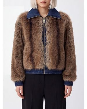 Liu Jo Cropped Faux Fur Bomber Jacket With Classic Collar - Brown