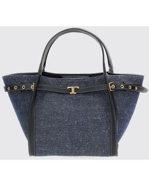 Tod's T Timeless Denim And Leather Bag - Blue