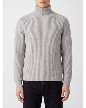 Cruna Long-Sleeved Pure Wool Turtleneck Jumper With Ribbed Trims - Grey