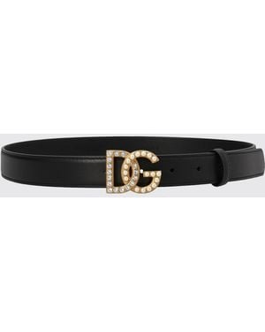 Dolce & Gabbana Ceinture En Cuir De Veau Avec Logo Bijou Dg - Blanc