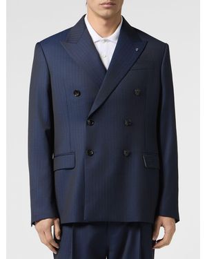 Billionaire Double-Breasted Fresco Wool Blazer - Blue