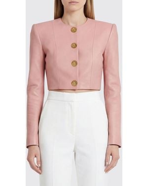 Balmain Kurze Lederjacke - Pink