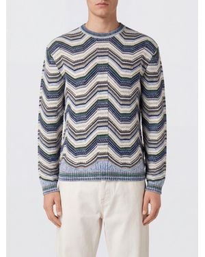 Missoni Multicolor Zig-Zag Wool Blend Slim Fit Crewneck Sweater - Blue