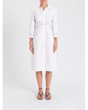 Twinset Vestido Camisero De Algodón Con Inserciones De Macramé - Blanco