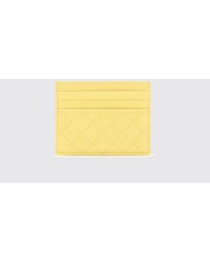 Bottega Veneta Flat Woven Nappa Calfskin Card Holder With 7 Slots - Yellow