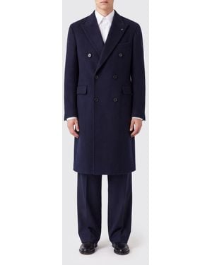 Tagliatore Knee-Length Double-Breasted Wool Coat With Peak Lapels - Blue