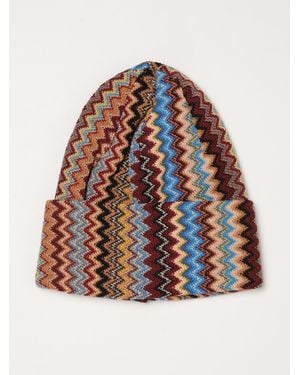 Missoni Multicolour Zig-Zag Pattern Wool Blend Beanie Hat - Brown
