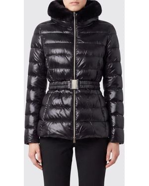 Herno Slim Fit Quilted Nylon Puffer Jacket With Fur Collar And Belt - Black