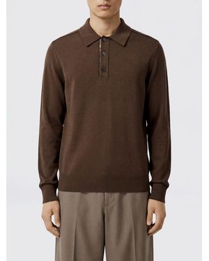Burberry Polo De Manga Larga De Punto De Lana Fina Con Tapeta De Tres Botones - Marrón