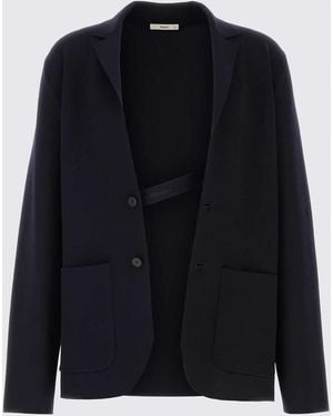 Fendi Einreihiger Blazer Aus Schurwolle Von Mit Fallendem Revers Und Aufgesetzten Taschen - Blau