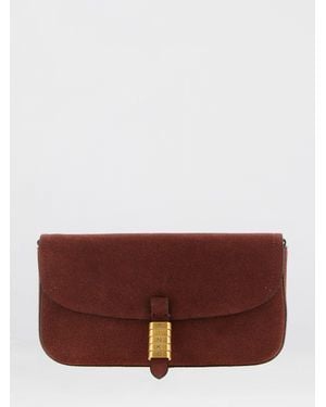 Pinko Saddle Flat Medium Suede Shoulder Bag - Brown