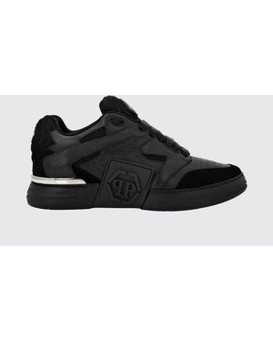 Philipp Plein Phantom Street Leather And Suede Trainers With Rubber Logo - Black