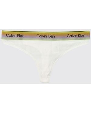 Calvin Klein Stretch Cotton And Modal Thong With Jacquard Logo Waistband - White