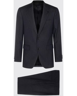 Lardini Pinstriped Single-Breasted Virgin Wool Suit With Notch Lapels - Blue