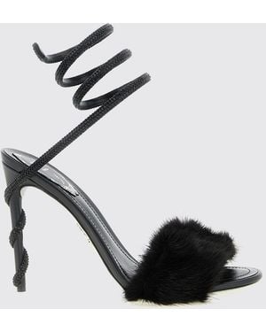 Rene Caovilla Margot Leather Sandals With Stiletto Heel And Crystal Snake Strap - Black