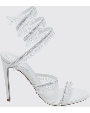 Rene Caovilla Chandelier Satin Sandals With Crystals And Snake Strap - White