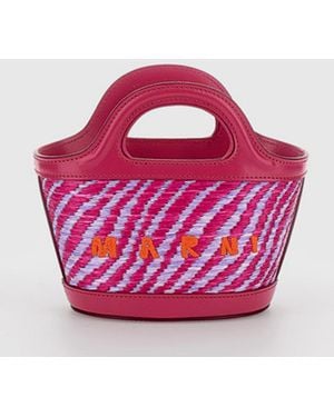 Marni Tropicalia Mini Raffia And Leather Bag With Embroidered Logo - Pink