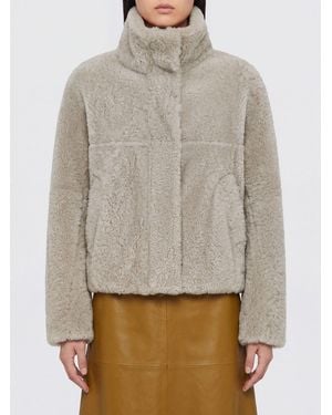 Brunello Cucinelli Cropped High-Neck Shearling Fur Jacket - Gray