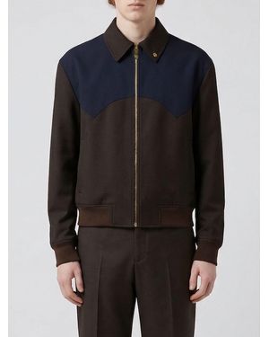 Versace Bicolor Wool Blend Bomber Jacket - Blue