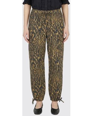 Ganni Animal Print Cotton Pants - Green