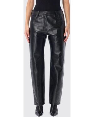 Magda Butrym Mid-Rise Slim Fit 5-Pocket Lambskin Leather Pants - Black