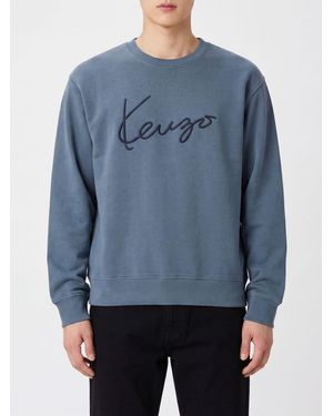 KENZO Baumwoll-Sweatshirt Mit Rundhalsausschnitt, Kontrastlogo Und Überschnittenen Schultern - Blau